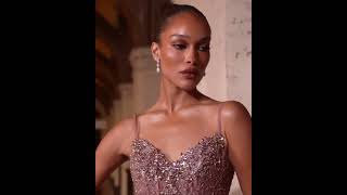 Sheer-Corset Sequin-Print Prom Gown: Ladivine J889