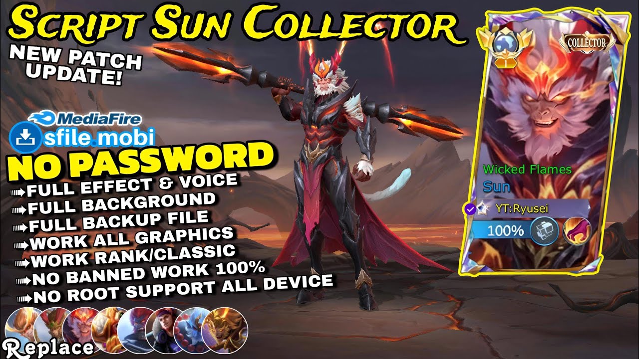 NEW Script skin Sun Collector Wicked Flames Full Effect Voice No Password Patch terbaru 