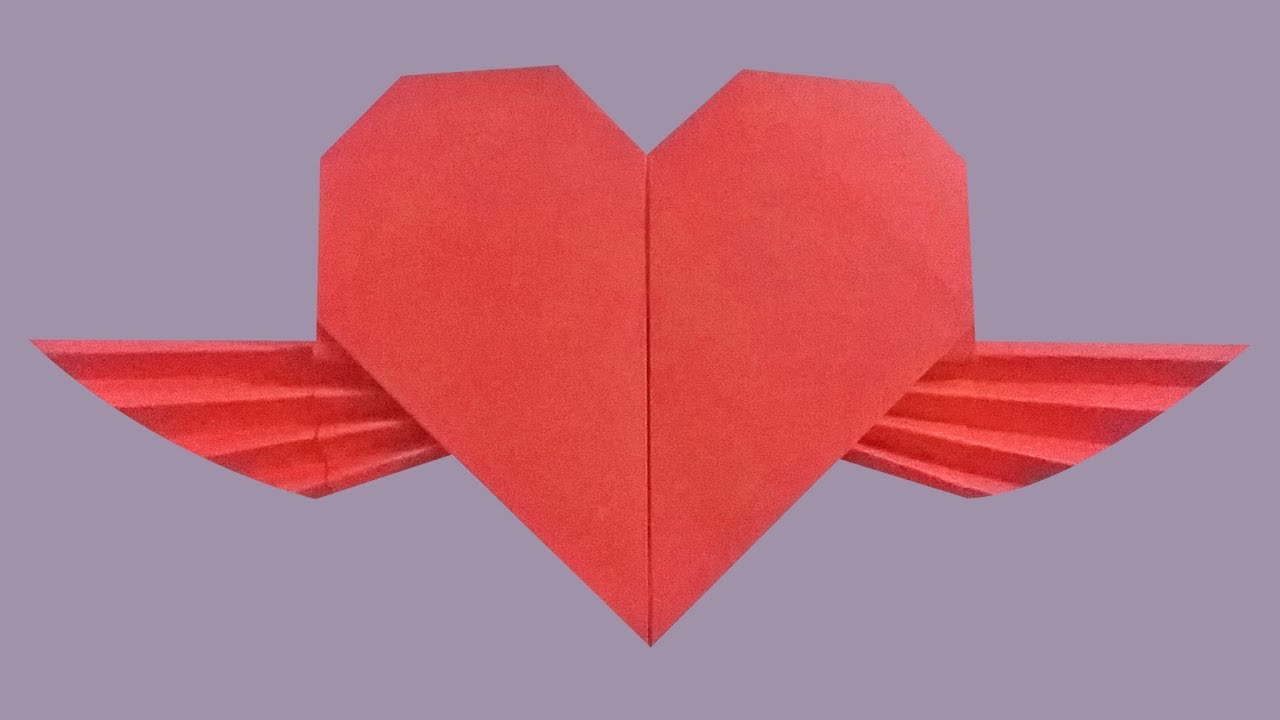 How To Make Paper Heart With Wings | Origami Paper Heart Folding - YouTube