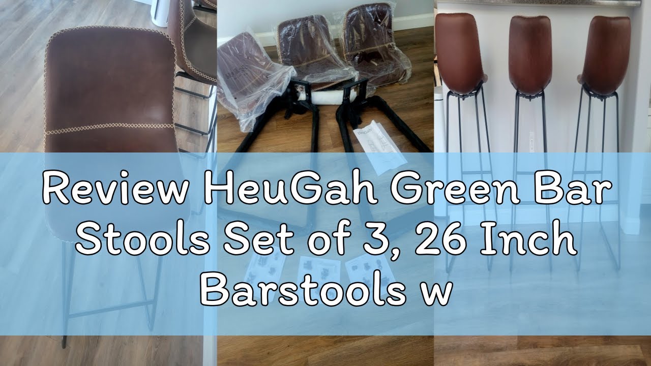 Review HeuGah Green Bar Stools Set of 3, 26 Inch Barstools with Metal Legs Faux Leather Counter Heig