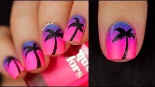 Neon Sunset Gradient Palm Tree Summer Nail Art DIY || KELLI MARISSA