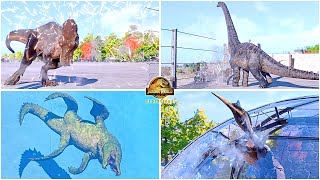 All Dinosaurs & Reptiles Attacking Fences and Walls Animations  Jurassic World Evolution 2  JWE