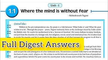 Class 10 | English KumarBharati | 1.1 Where The Mind Is Without fear | Master key Digest Answers |
