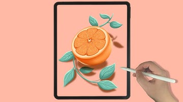 Orange Fruit and Leaves - iPad Procreate Drawing - Digital Illustration