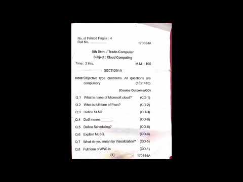 5th sem Trade - Computer | Cloud computing | question paper december 2019 | diploma |