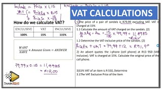 VAT CALCULATIONS GRADE 12 MATHEMATICAL LITERACY- EXAM PREPARATIONS: THUNDEREDUUC