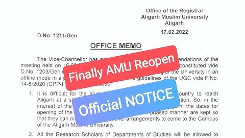 Finally! AMU Reopen OFFICIAL NOTICE | AMU offline classes date released