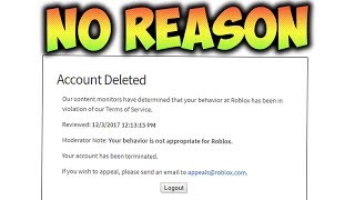 Roblox Terminated My Account For No Reason Proof Youtube - how to unban your roblox account 2017