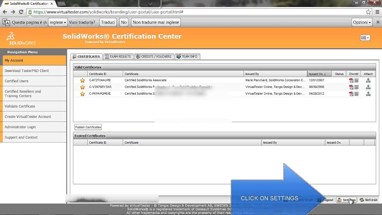 How to enable visibility for SolidWorks certifications