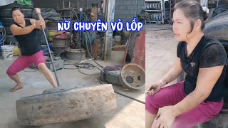 Chongzuo female truck repairman specializing in tires