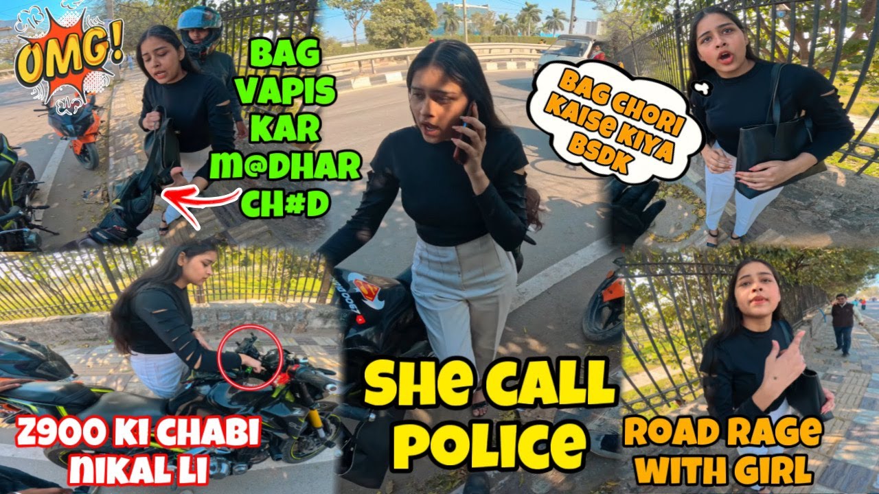 ROAD-RAGE🤬 WITH CUTE GIRL😍 || बैग चुरा कर भागा😭|| 👮‍♀️POLICE भी आ गयी 😭