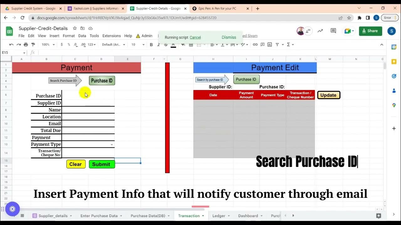 Supplier Credit System Spreadsheets App Script SQL Email