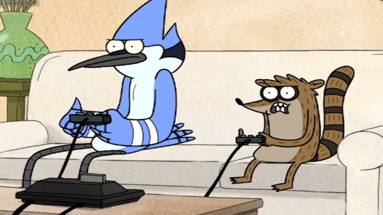 mordecai and rigby playing video games