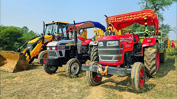 JCB 3dx Backhoe Loading Mud in Mahindra Tractor | Mahindra 475 Di | Jcb Video