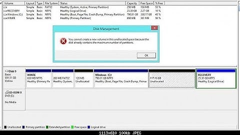 you cannot create a new volume in this unallocated space because the disk already contains maximum
