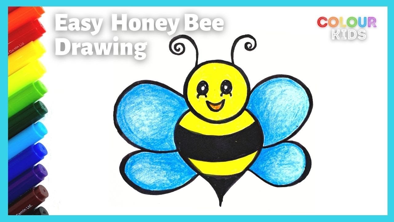 Easy Honey Bee Drawing and Coloring for Kids | How to Draw Simple ...