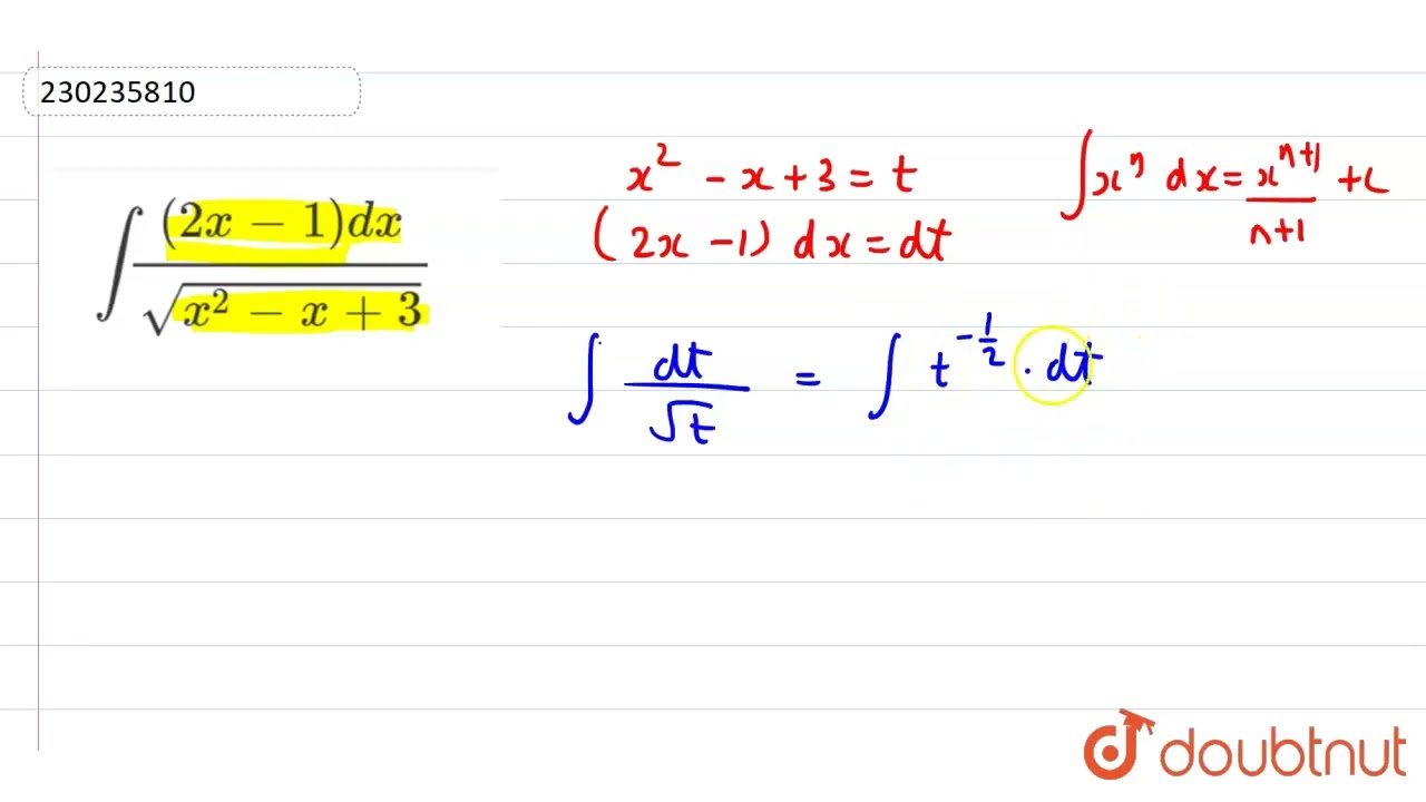 Int 2x 1 dx sqrt x 2 x 3 CLASS 12 INDEFINITE INTEGRALS Int 2x 1 dx sqrt x 2 x 3 CLASS 12 INDEFINITE INTEGRALS