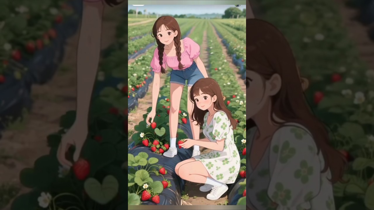 daily routine of picking strawberries with my bestie 