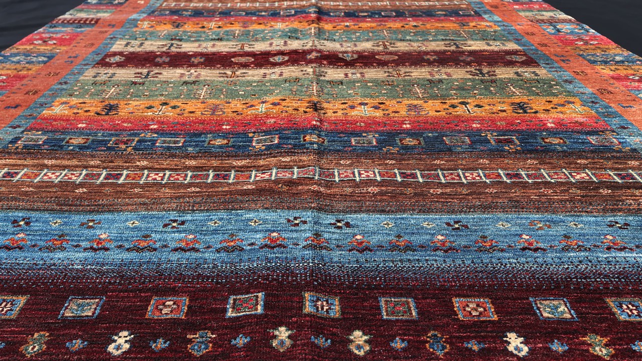 6x9 Maroon & Orange Gabbeh Rug – Hand-Knotted in Afghanistan