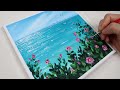Camellia sea coast/ Easy acrylic painting for beginners / PaintingTutorial / Painting ASMR