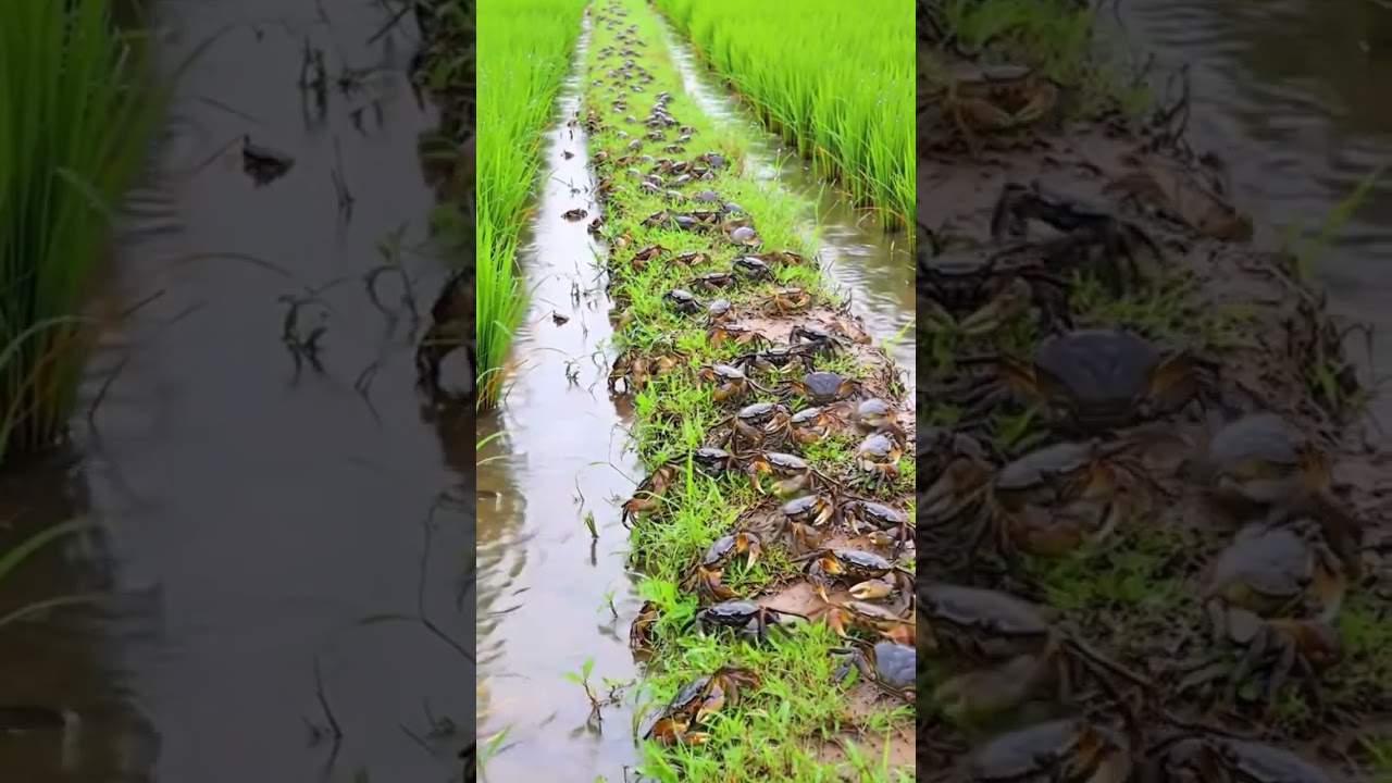 Amazing one peaceful rice field full millions of crabs #survival #nature #aquaculture #fishing #fyp