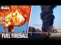 Giant 1,000ft mushroom cloud fireball erupts as war train targeted by sabotage attack in Russia