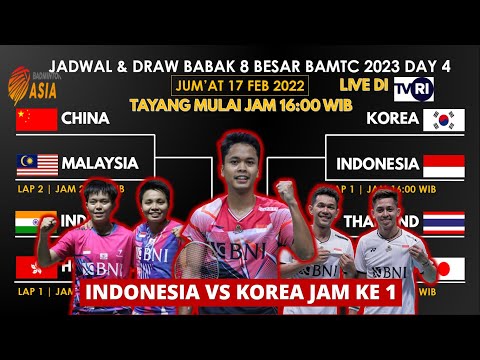 Jadwal Badminton Asia Mixed Team Championship 2023 Hari ini Day4: Indonesia vs Korea | Draw QF BAMTC