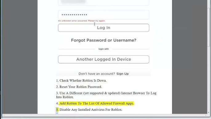 Fix Roblox An Unknown Error Occurred Login 