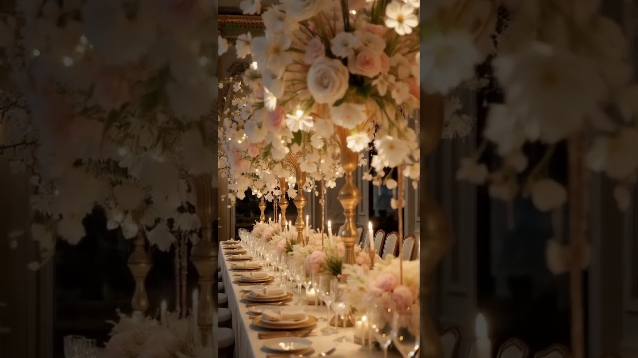 Opulent palace banquet table setting.