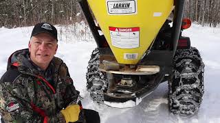 Kubota B2601 compact tractor.FSP500 broadcast spreader.How to limit the spread on your driveway.#248