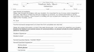 Student Info Sheet '12   '13