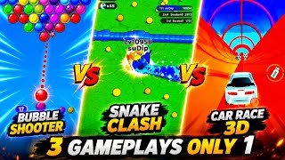 🔥 3 in 1 Gameplay Challenge | Bubble Shooter vs Snake Clash vs Car Race 3D screenshot 5
