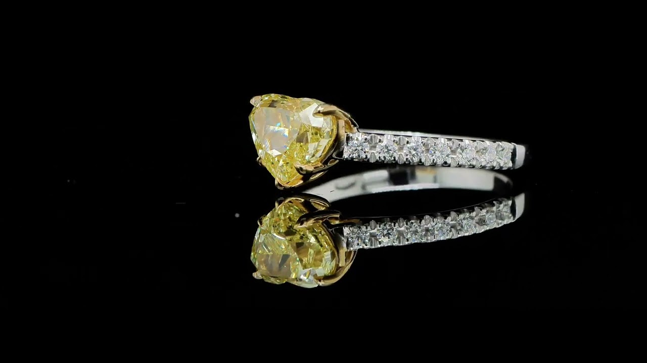 Fancy Yellow Heart Diamond Ring In 18K White And Yellow Gold - Orogem Jewelers