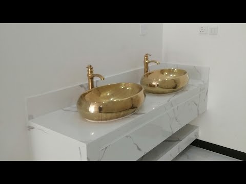 مغاسل رخام ابيض صناعي أحواض ديكور مع رف سفلي