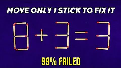 Move only 1 stick to make the equation correct | Matchstick puzzle 8+3=3