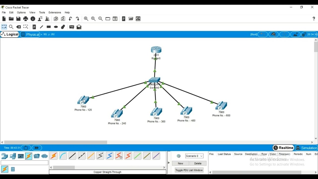 Designing a network to support 5 IP Phones in Cisco Packet Tracer ...
