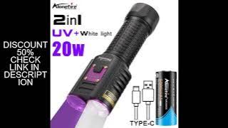 2in1 20W UV White light High Power Flashlight 365nm USB Charging Blacklight Money Ore Pet Stains Lea