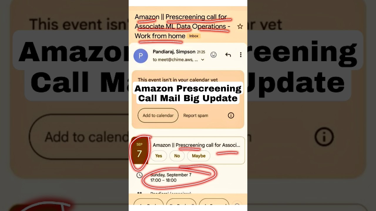 Amazon Hiring Process Update, Prescreening Call Mail Out 