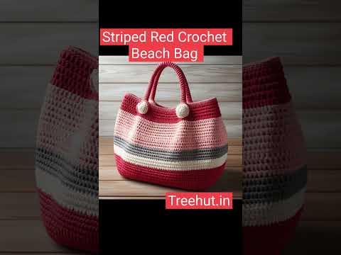 Red Striped Crochet Beach Bag in Cotton Yarn Double Strand #crochet ideas in red #crochetideas