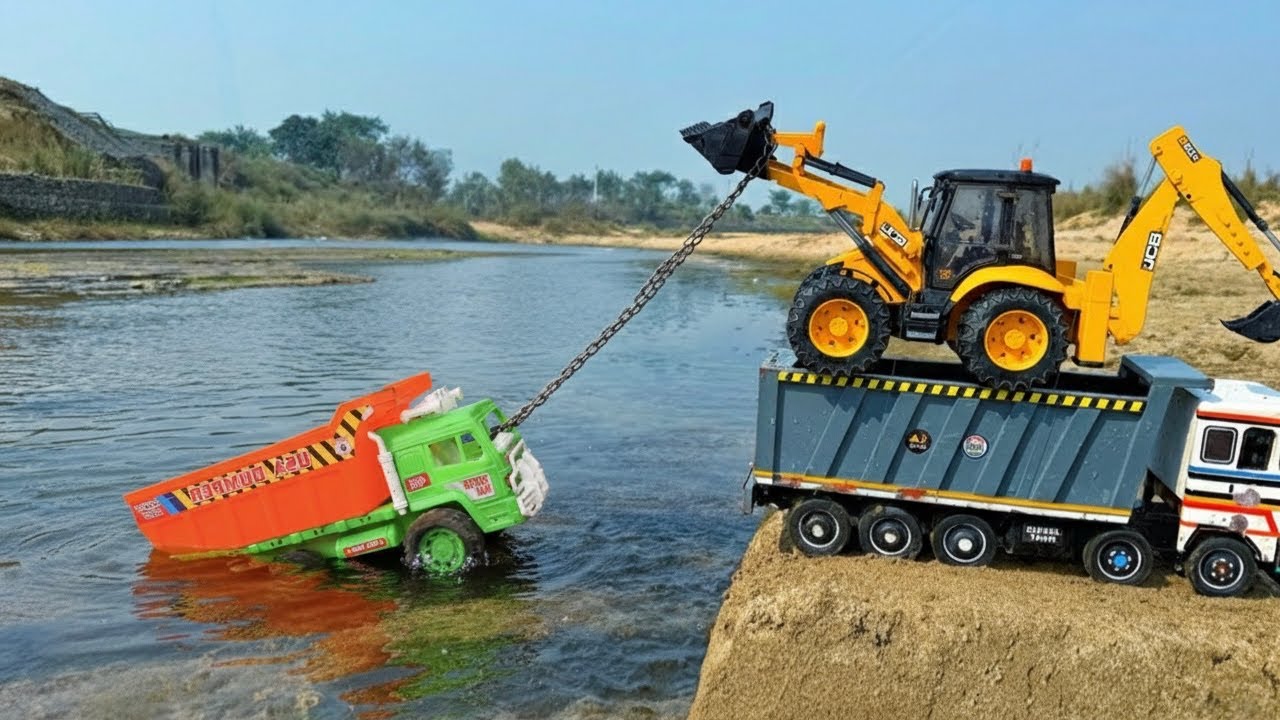 JCB 5cx fully loading river sand Tata 4823 truck | Gadi wala JCB | Toys JCB and truck Cartoon 3dx