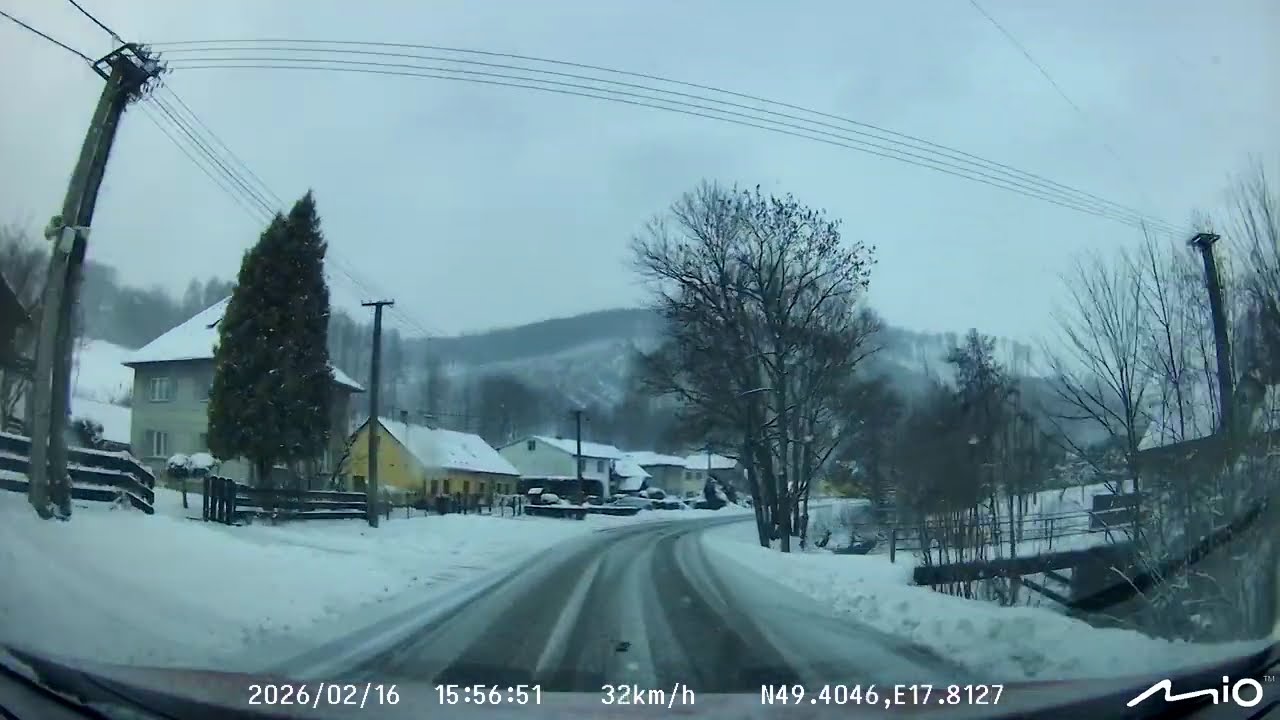 Rajnochovice v zimě [dashcam - z Rosošného kolem pily a Juhyně]