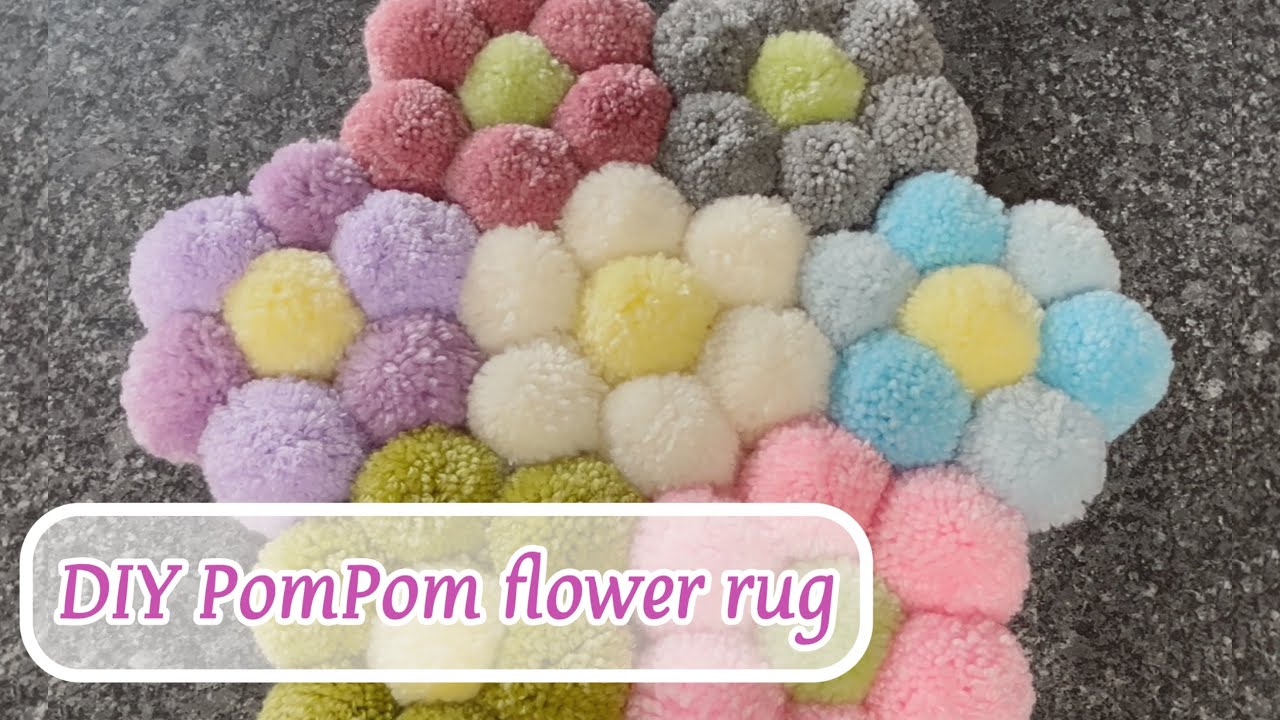 How to DIY PomPom rug | make a diy pompom mat | PomPom flower diy ...