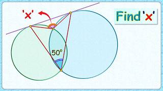 2) Two intersecting angles. Find angle 'X'. Using Alternate segment theorem