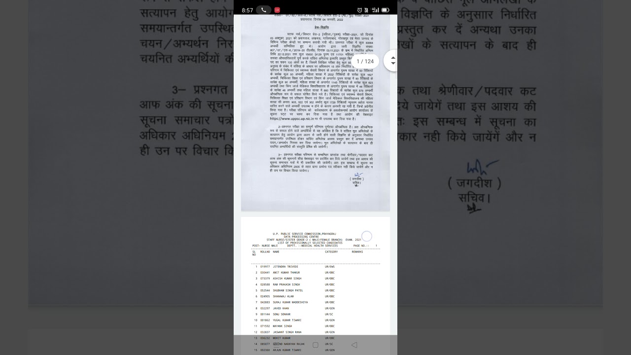 UPPSC staff nurse final result