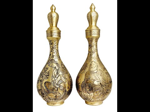 Antique Style Liquor Decanter Miniature On Brass Handgraved Ghalamzani PHGL702