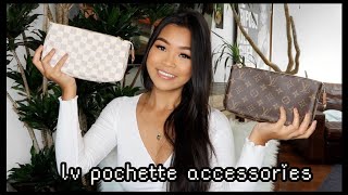 WHAT'S IN MY BAG?!: LOUIS VUITTON POCHETTE ACCESSORIES (MONOGRAM & DAMIER  AZUR) & REVIEW! 