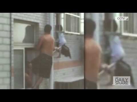 Caught On Cam: Neighbor saves little girl dangling out of window - YouTube