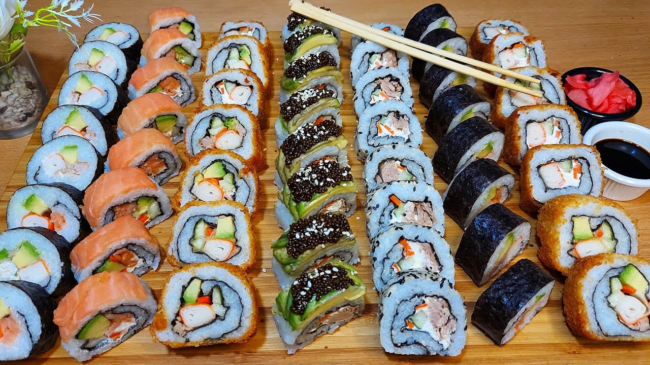 سوشي متنوع باسهل طريقة و بحشوات تناسب جميع الاذواق + ثمن جميع المنتجات المستخدمة