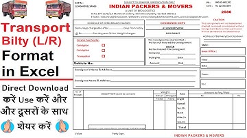 Transport Bilty / L.R Format in Excel Download Free
