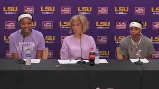LSU's Kim Mulkey, Angel Reese, Alexis Morris after beating Georgia in OT